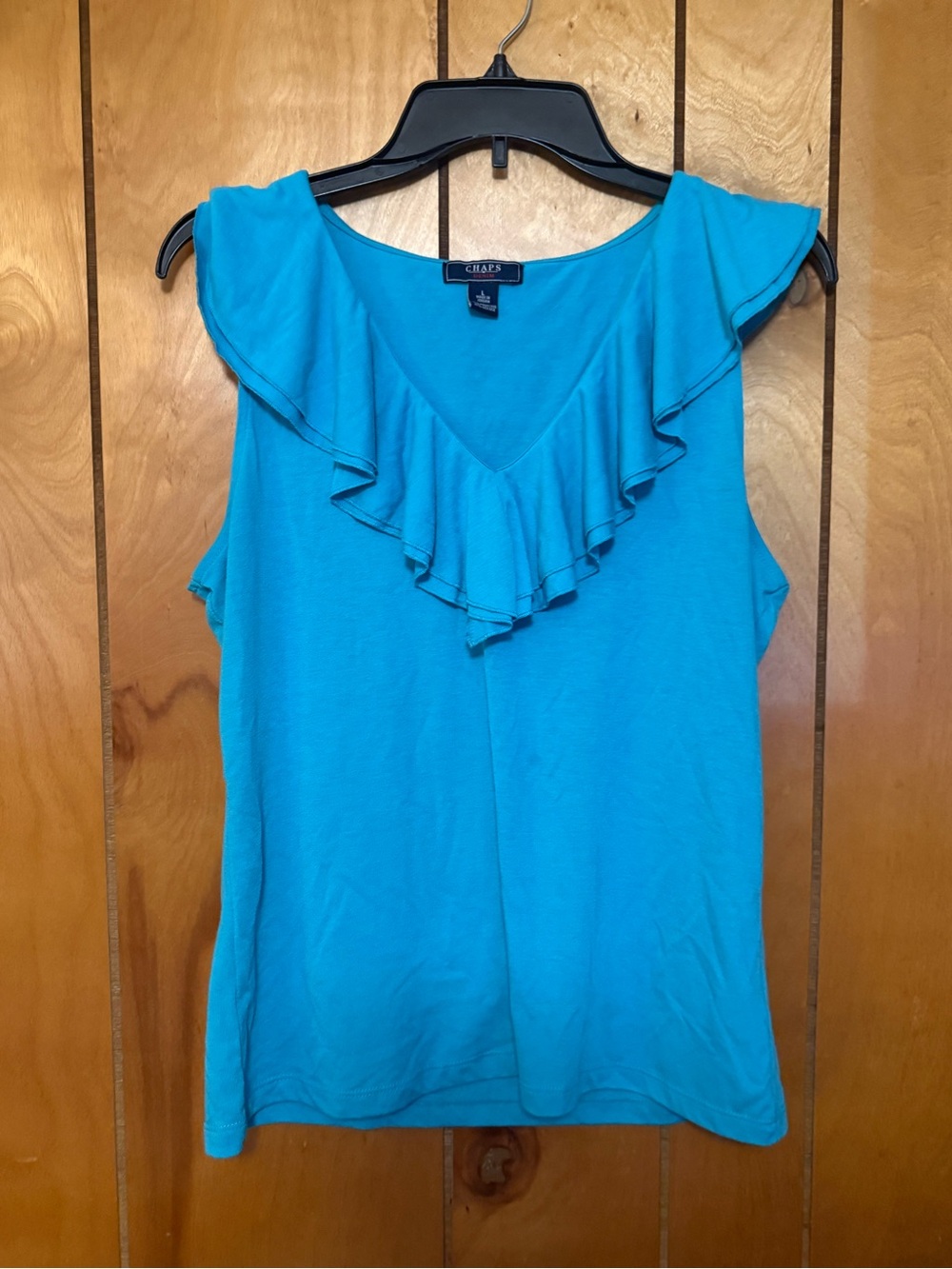 Chaps Women’s Ruffle V-Neck Tank Top in Bright Turquoise